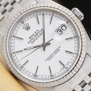 ROLEX MENS DATEJUST WHITE DIAL 18K WHITE GOLD STAINLESS STEEL WATCH